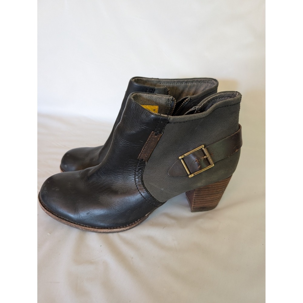 Caterpillar CAT Women Black Grey Leather Buckle Ankle Boots P305835 Size 11